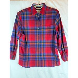 Vintage Pendleton Orig 100% Wool Plaid Flannel Shirt Red Blue Purple Med